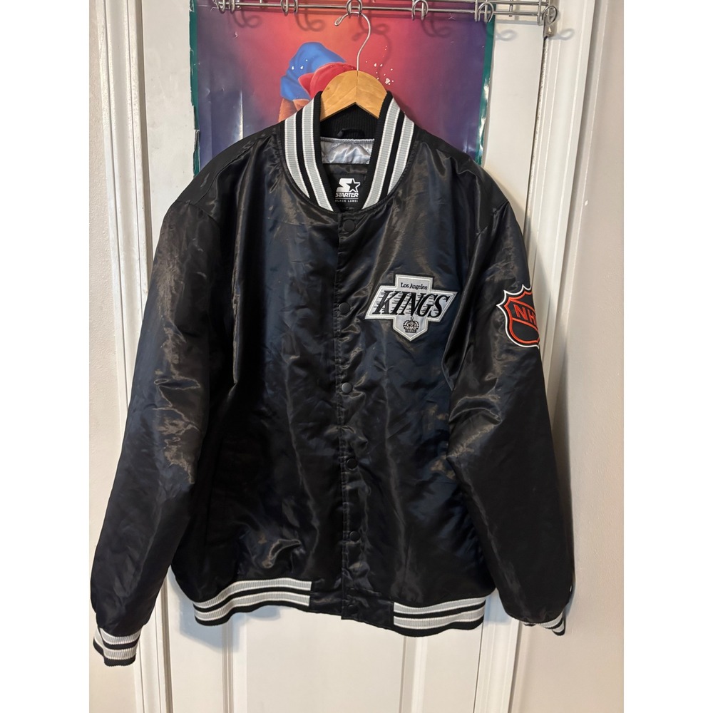 Starter Black Label Los Angeles Kings NHL Satin Varsity Jacket Black XXL Mens